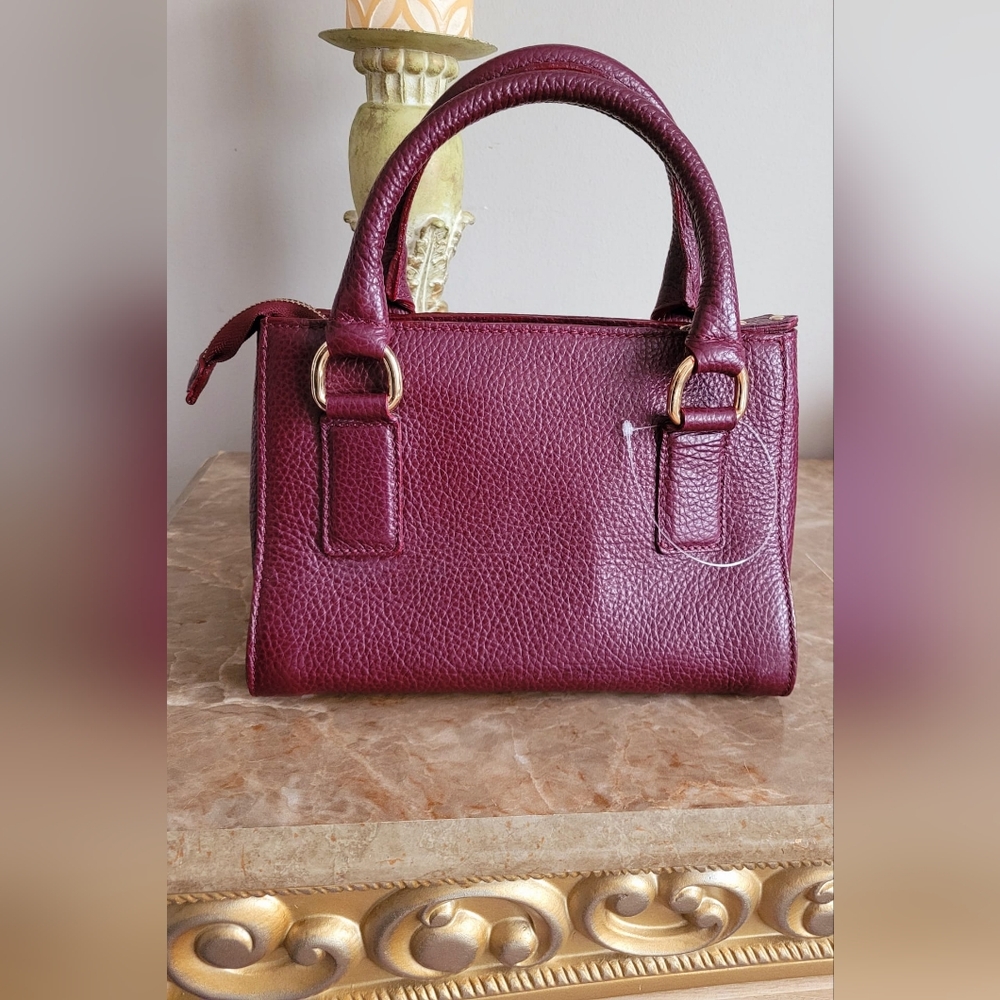 Giorgia Milani 100%Genuine Pebbled Leather Elegant Burgundy Mini Handbag 9"×7"×4 - Picture 10 of 16